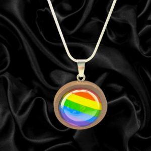 Pride Spectrum Wood Necklace – Silver Toned