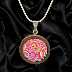 Radiant Swirl Wood Necklace – Silver Toned