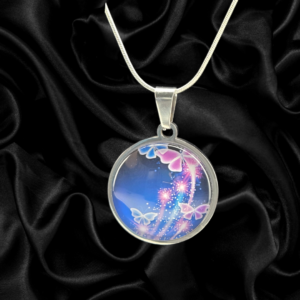 Midnight Glow Round Necklace – Silver Toned